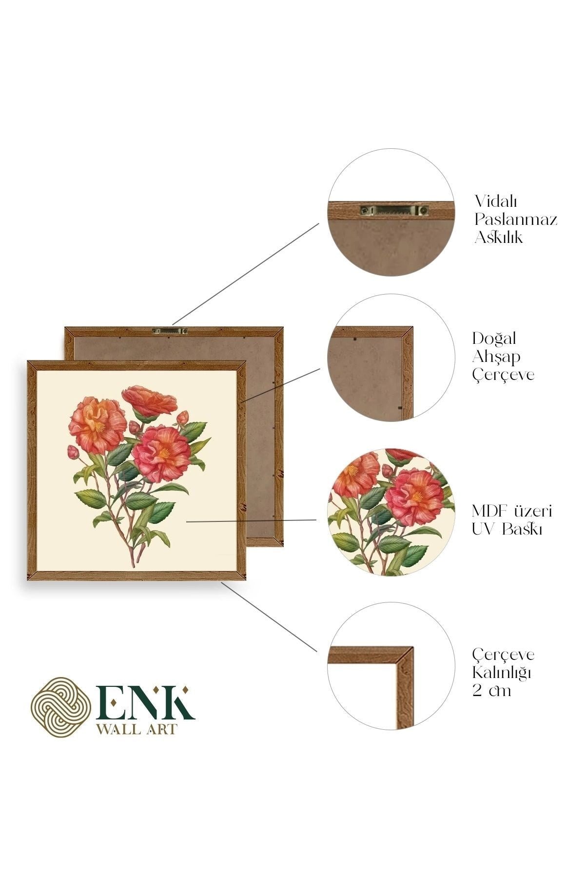 Çiçek Ahşap Çerçeveli Tablo 23 x 23