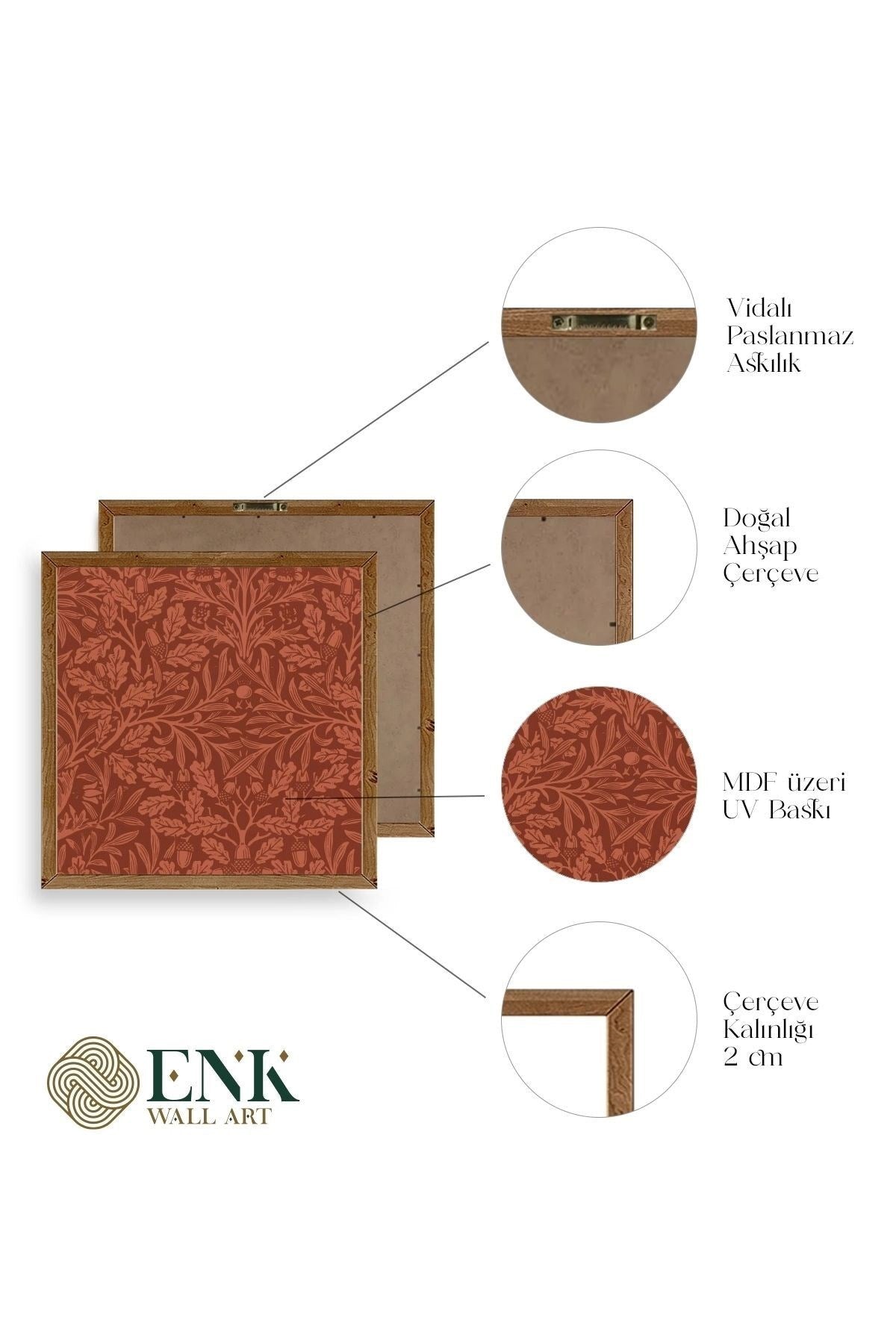 Yaprak Ahşap Çerçeveli Tablo 50 x 50