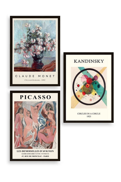Ünlü Tablolar Üçlü Ahşap Çerçeveli Tablo 23 x 30