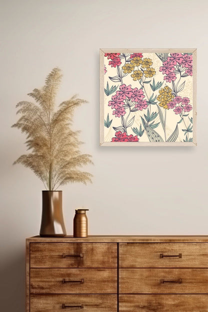 Çiçekler Ahşap Çerçeveli Tablo 23 x 23