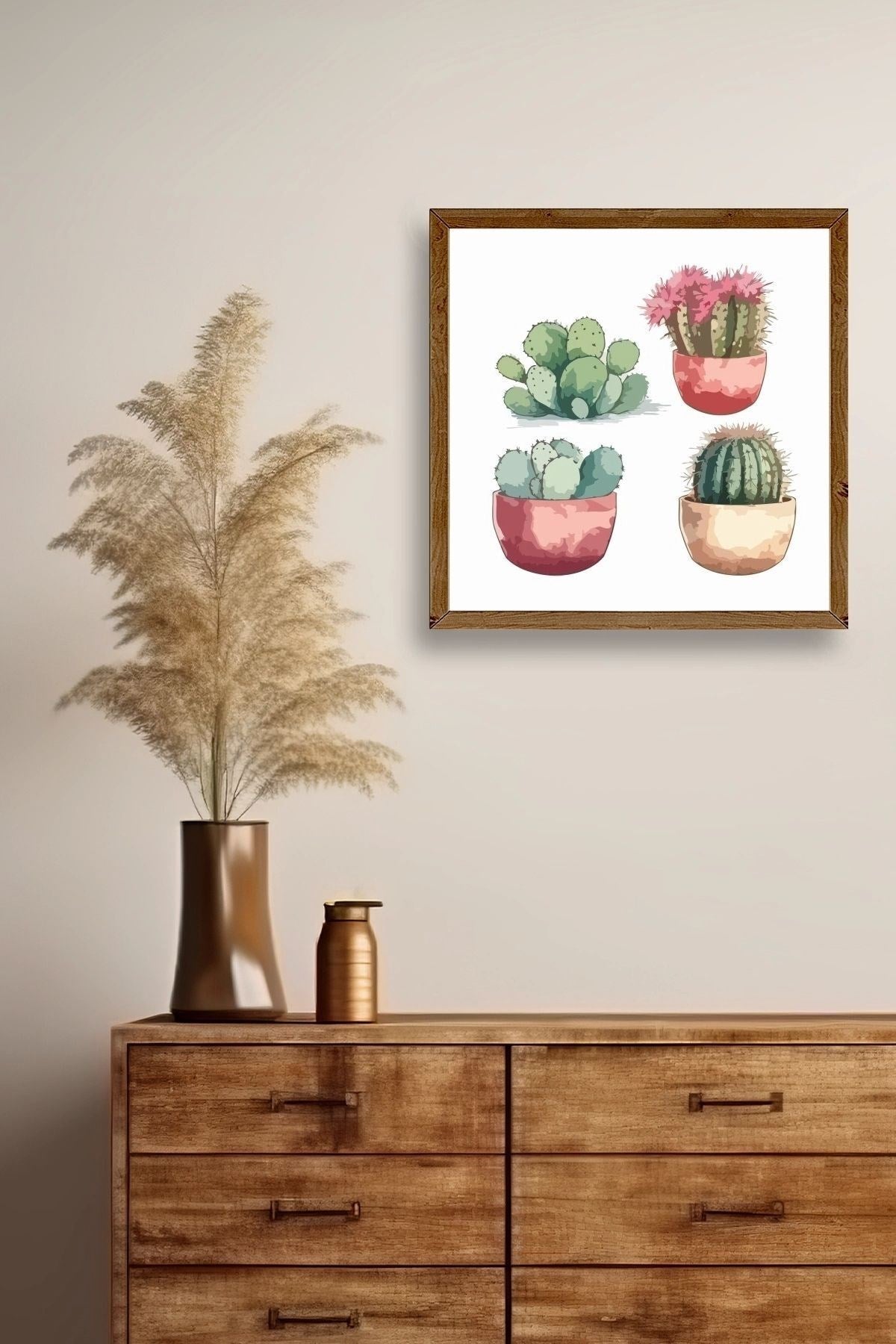 Kaktüs Ahşap Çerçeveli Tablo 23 x 23