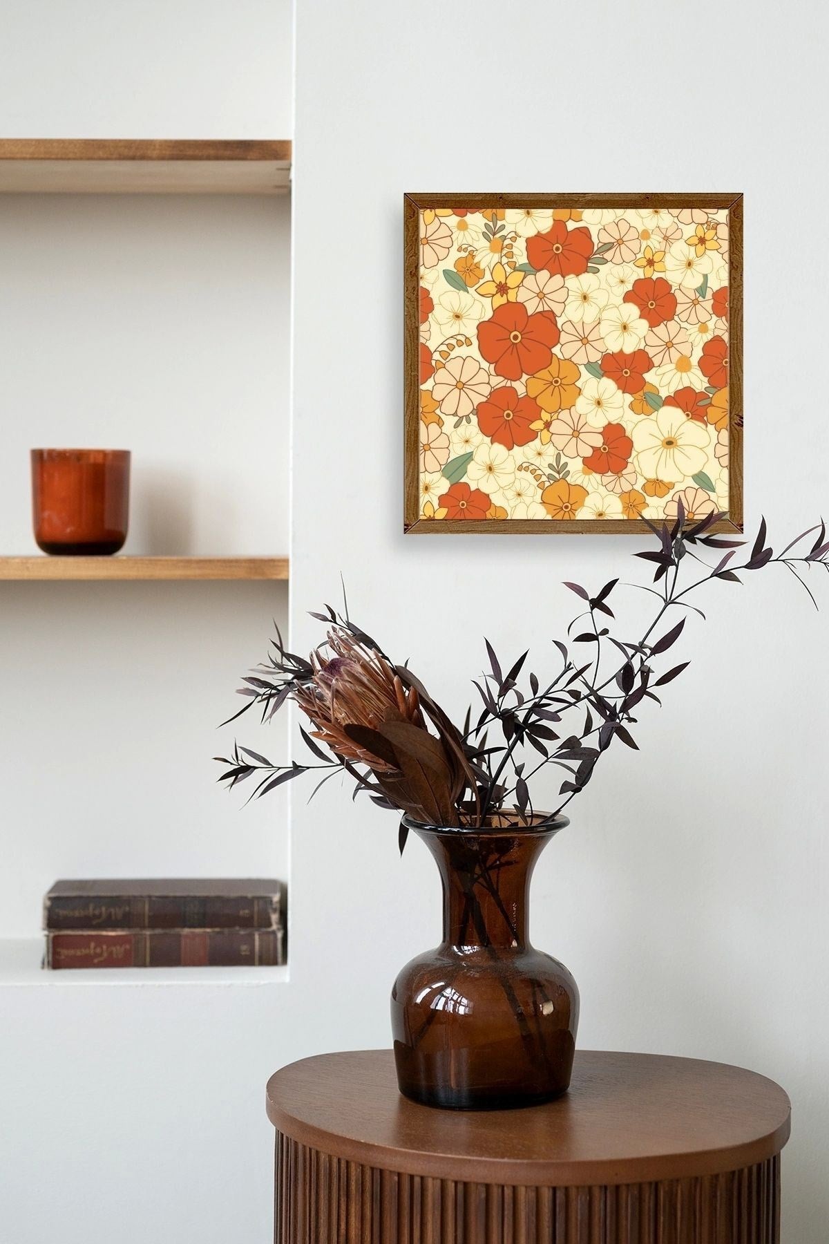 Çiçek Ahşap Çerçeveli Tablo 50 x 50