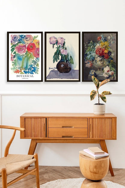 Çiçek Üçlü Ahşap Çerçeveli Tablo 50 x 70