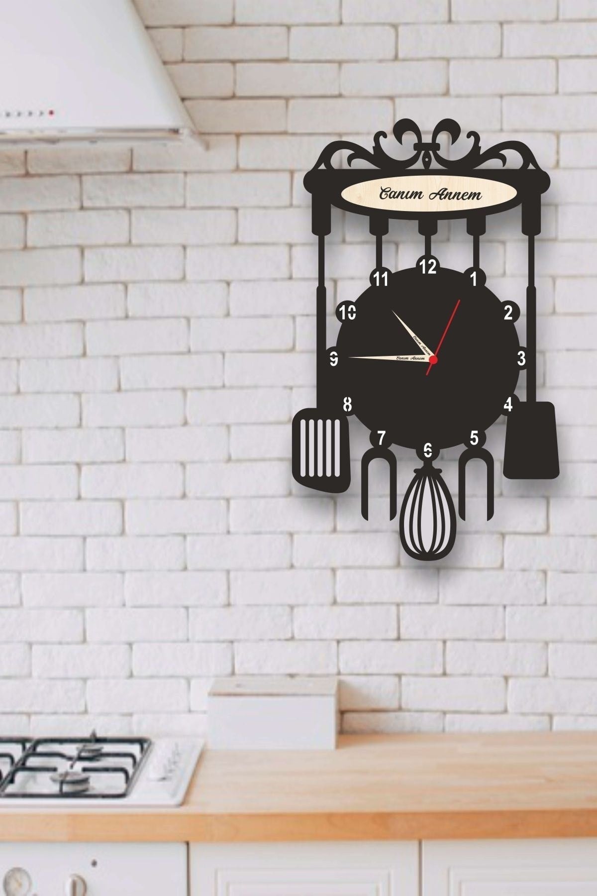 Anneler Gününe Özel Şık Mutfak Saati, Siyah Renk 50 x 35