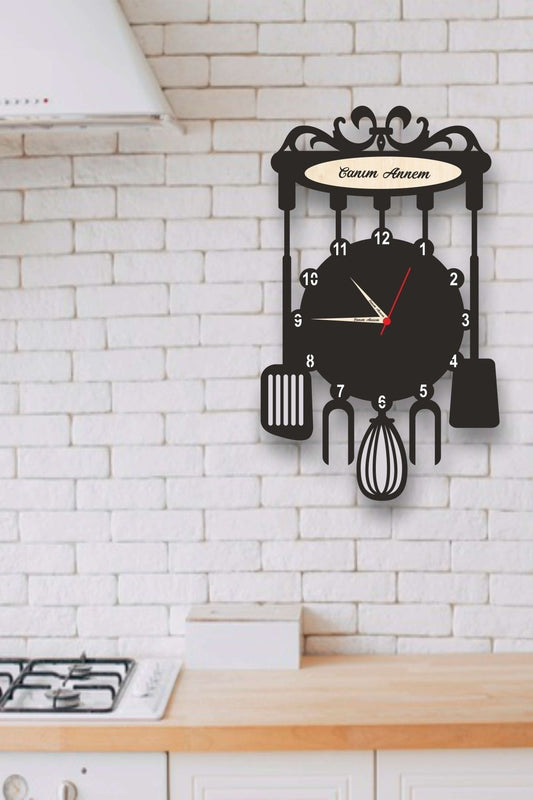 Anneler Gününe Özel Şık Mutfak Saati, Siyah Renk 50 x 35