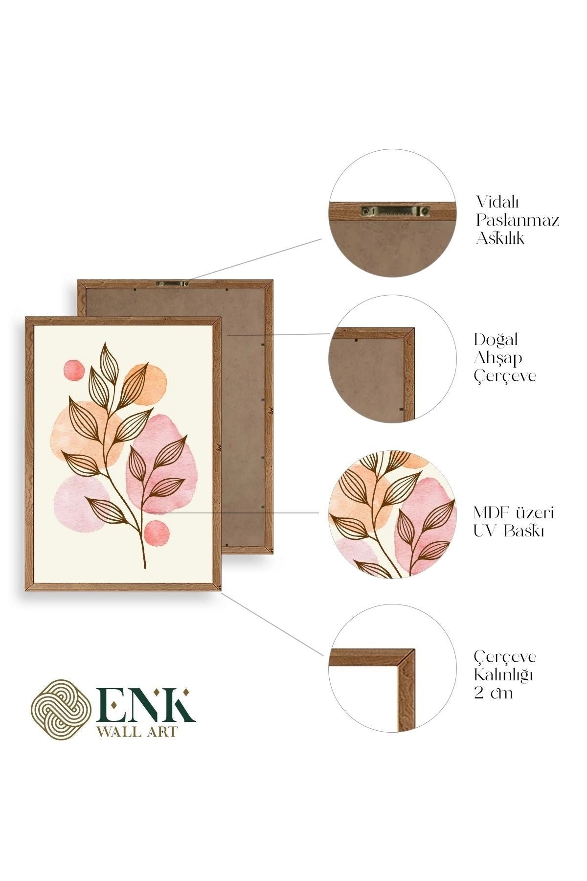 Çiçek Desenli Üçlü Ahşap Çerçeveli Tablo 23 x 30