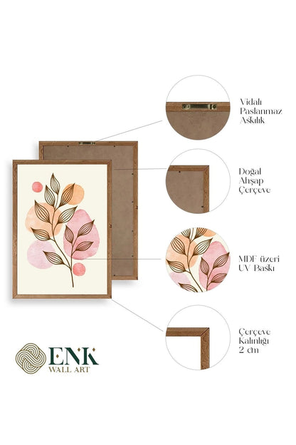 Çiçek Desenli Üçlü Ahşap Çerçeveli Tablo 23 x 30