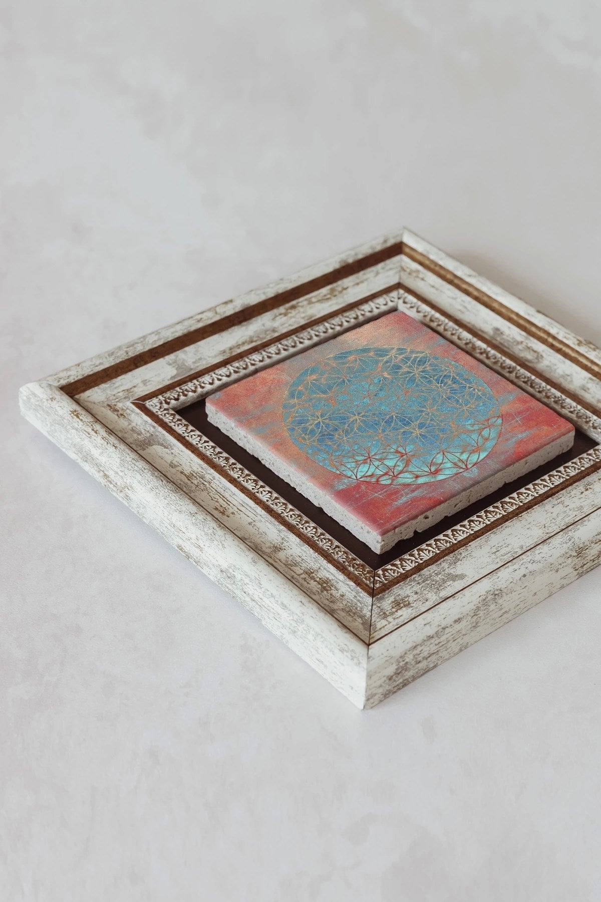 Lotus - Yaşam Çiçeği Çerçeveli Taş Tablo , Çerçeveli Taş Duvar Dekoru-enkcrcvtbl-00093 20 cm