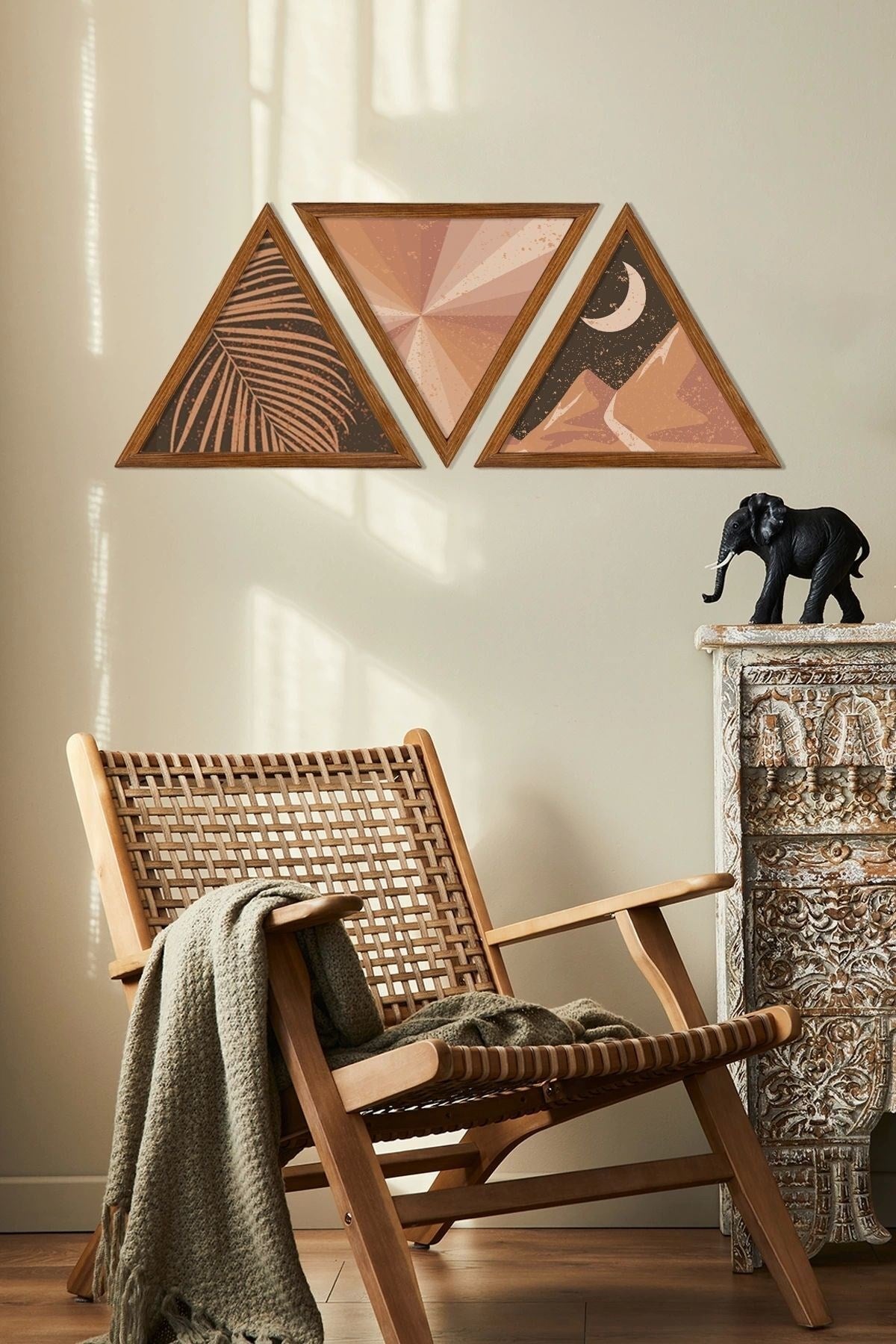 Dekoratif Üçgen Çerçeveli Ahşap Tablo Set 35 x 40