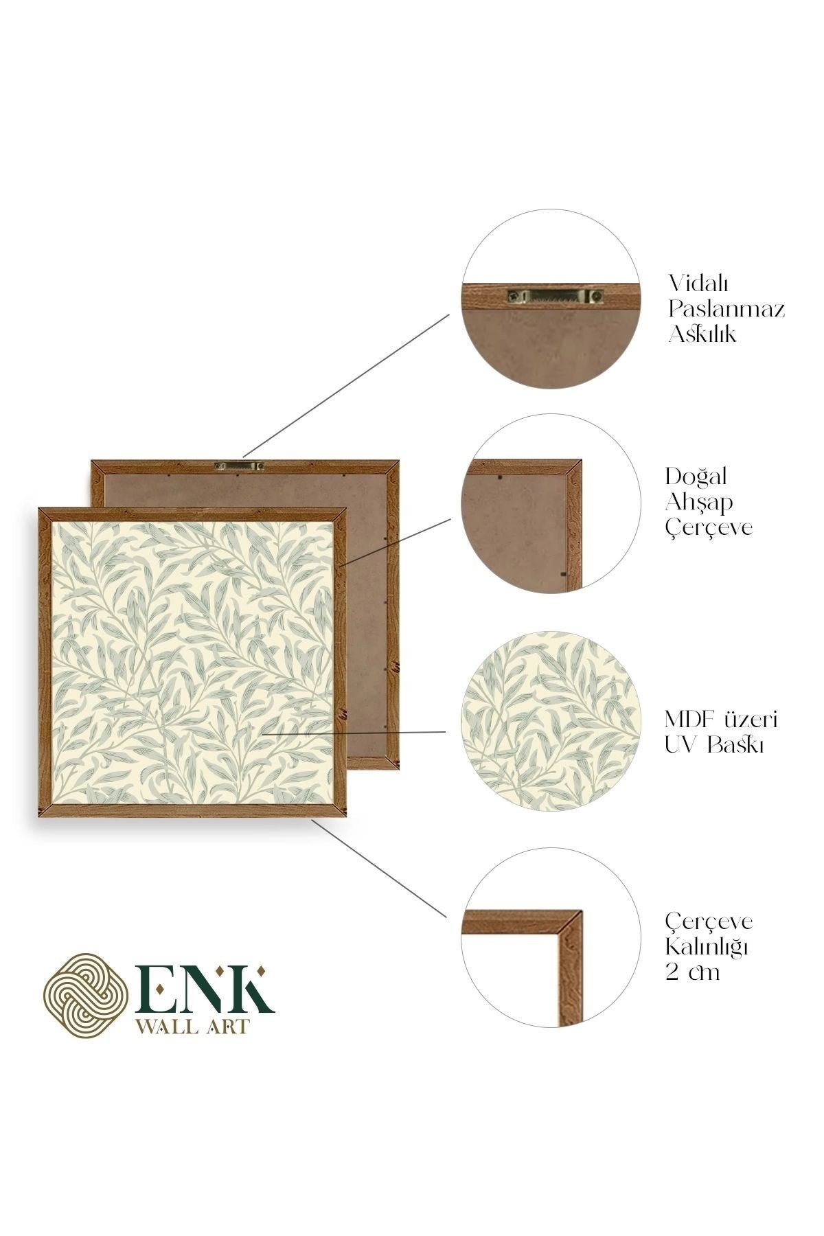 Yaprak Ahşap Çerçeveli Tablo 50 x 50