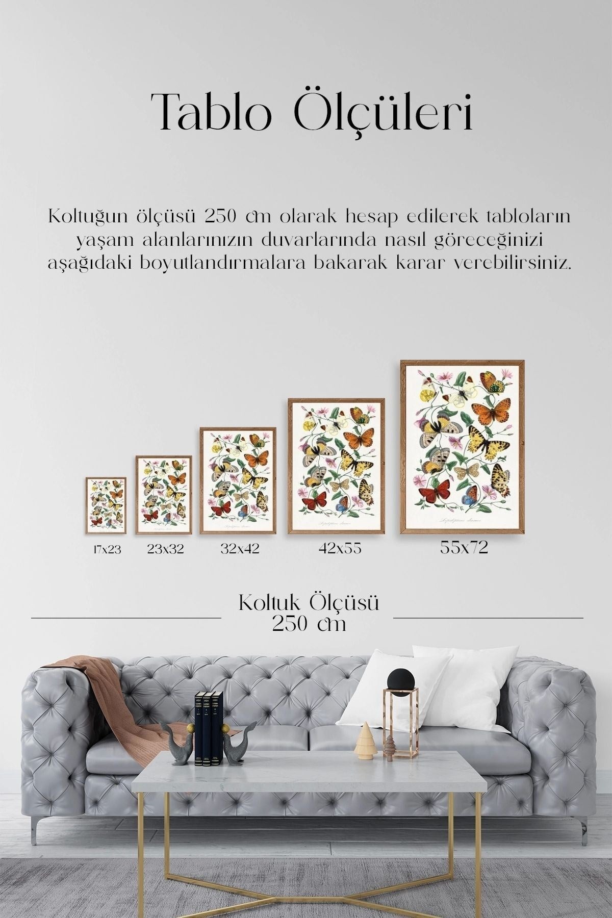 Lepidopteres Diurnes Ahşap Çerçeveli Tablo 50 x 70
