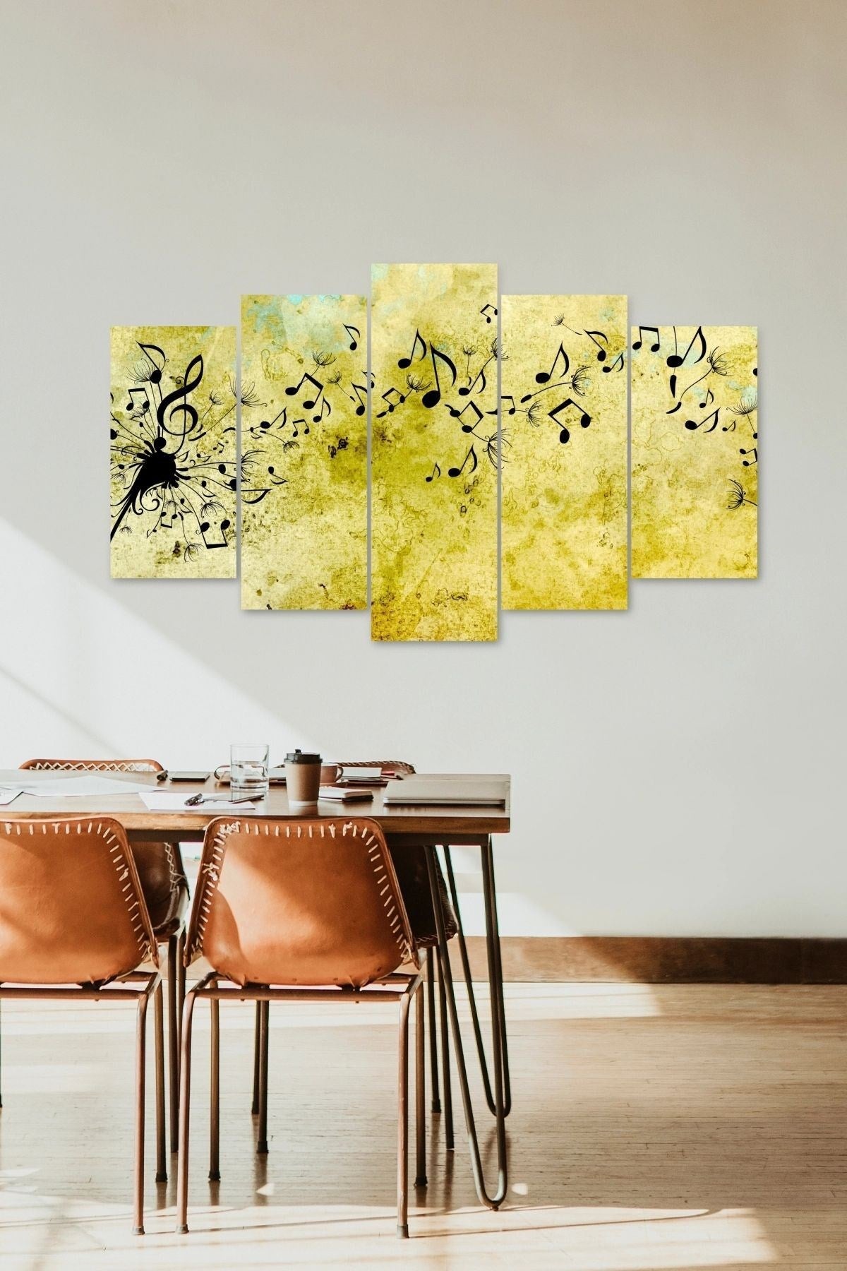 Müzik Notaları Manzarası 5 Parçalı Mdf Tablo 60 x 100
