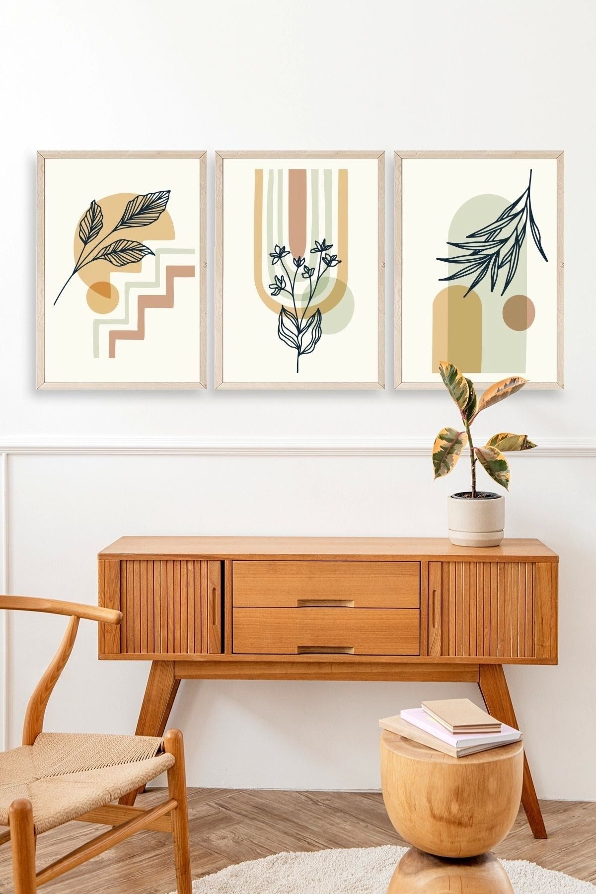 Manzara Üçlü Ahşap Çerçeveli Tablo 17 x 23