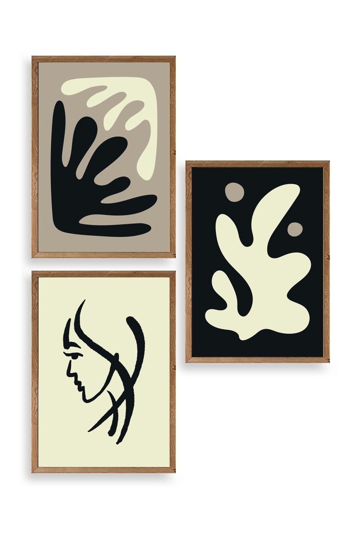 Soyut Üçlü Ahşap Çerçeveli Tablo 40 x 60