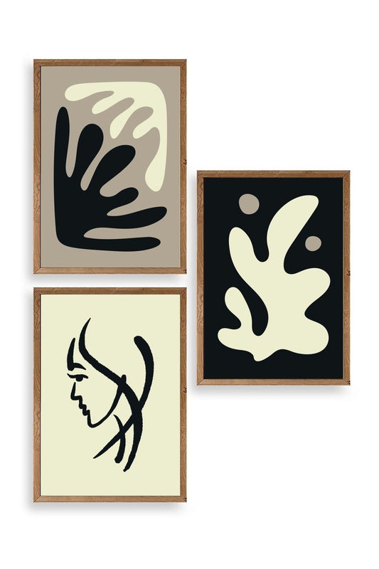 Soyut Üçlü Ahşap Çerçeveli Tablo 40 x 60
