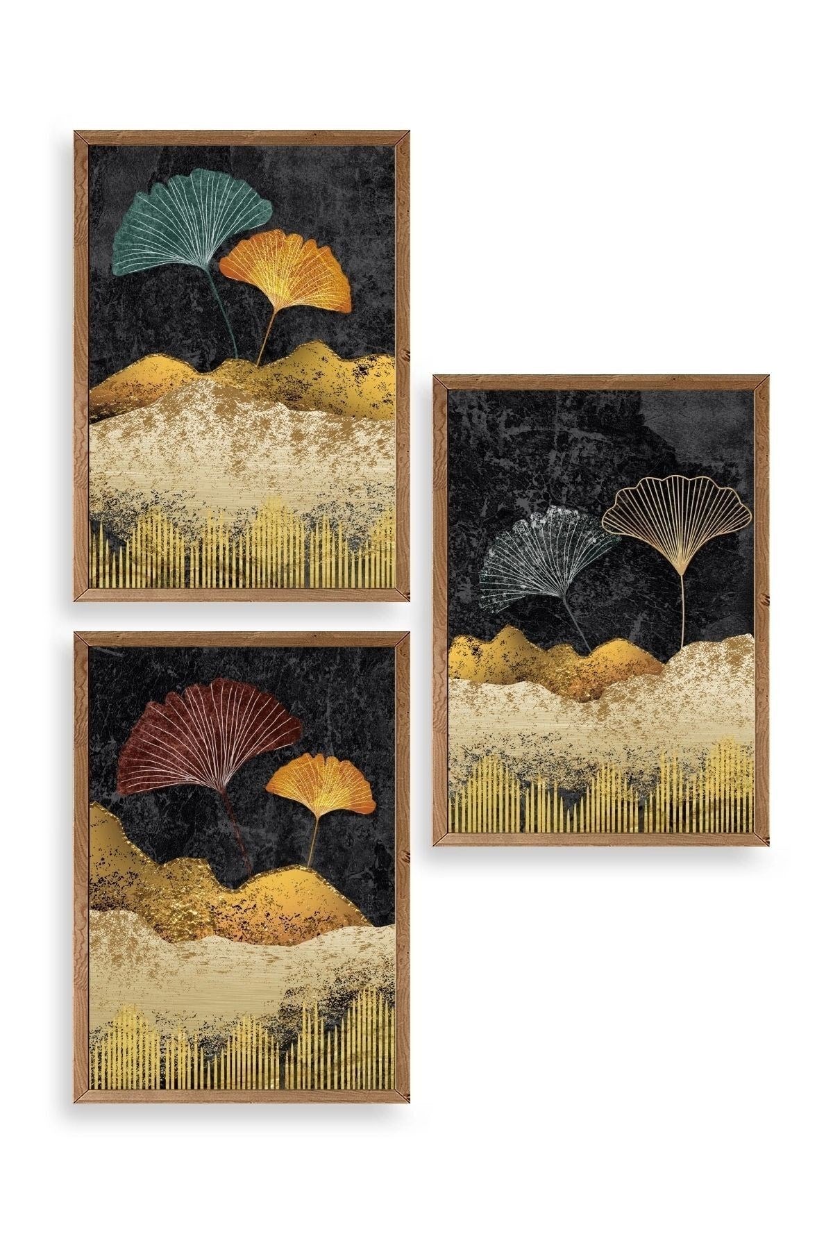 Manzara Üçlü Ahşap Çerçeveli Tablo 50 x 70