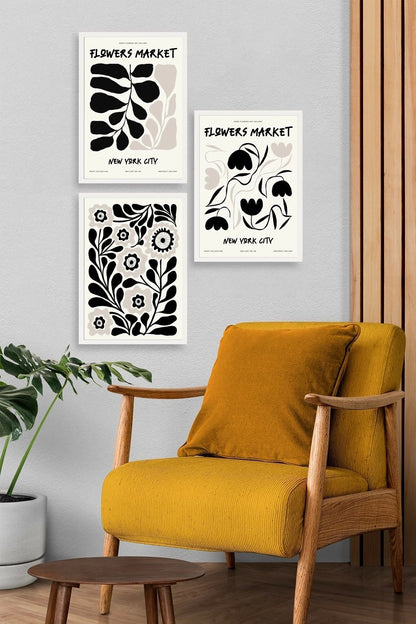 Flower Market Üçlü Ahşap Çerçeveli Tablo 40 x 60