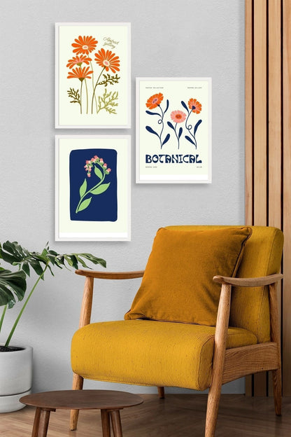 Botanik Üçlü Ahşap Çerçeveli Tablo 23 x 30