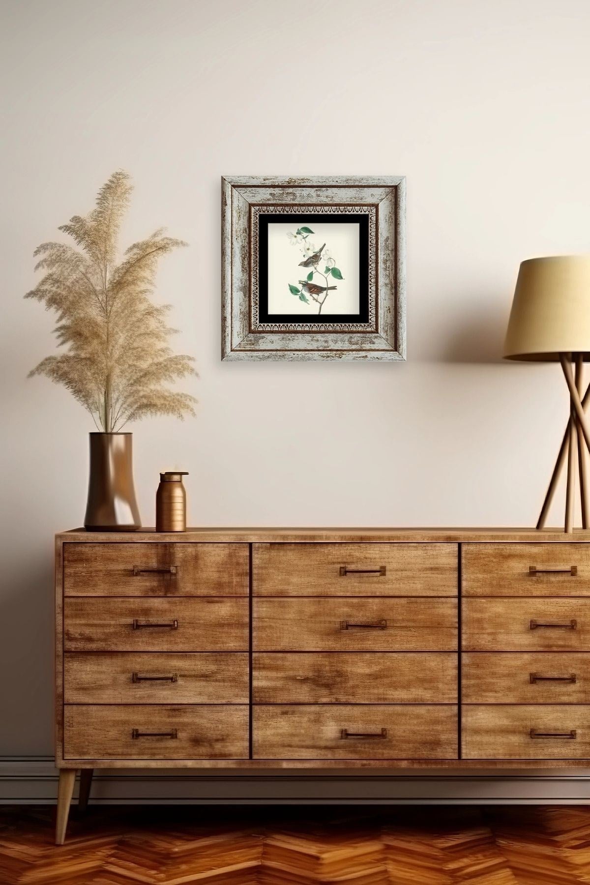 Kuşlar ve Ağaç Çerçeveli Taş Tablo 20 cm