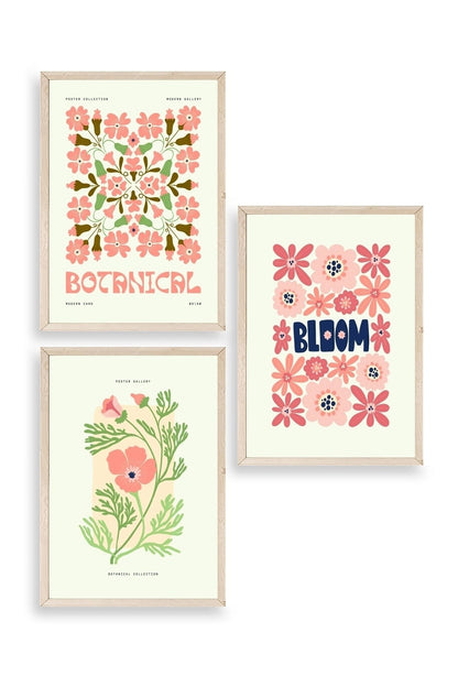 Botanik Üçlü Ahşap Çerçeveli Tablo 23 x 30