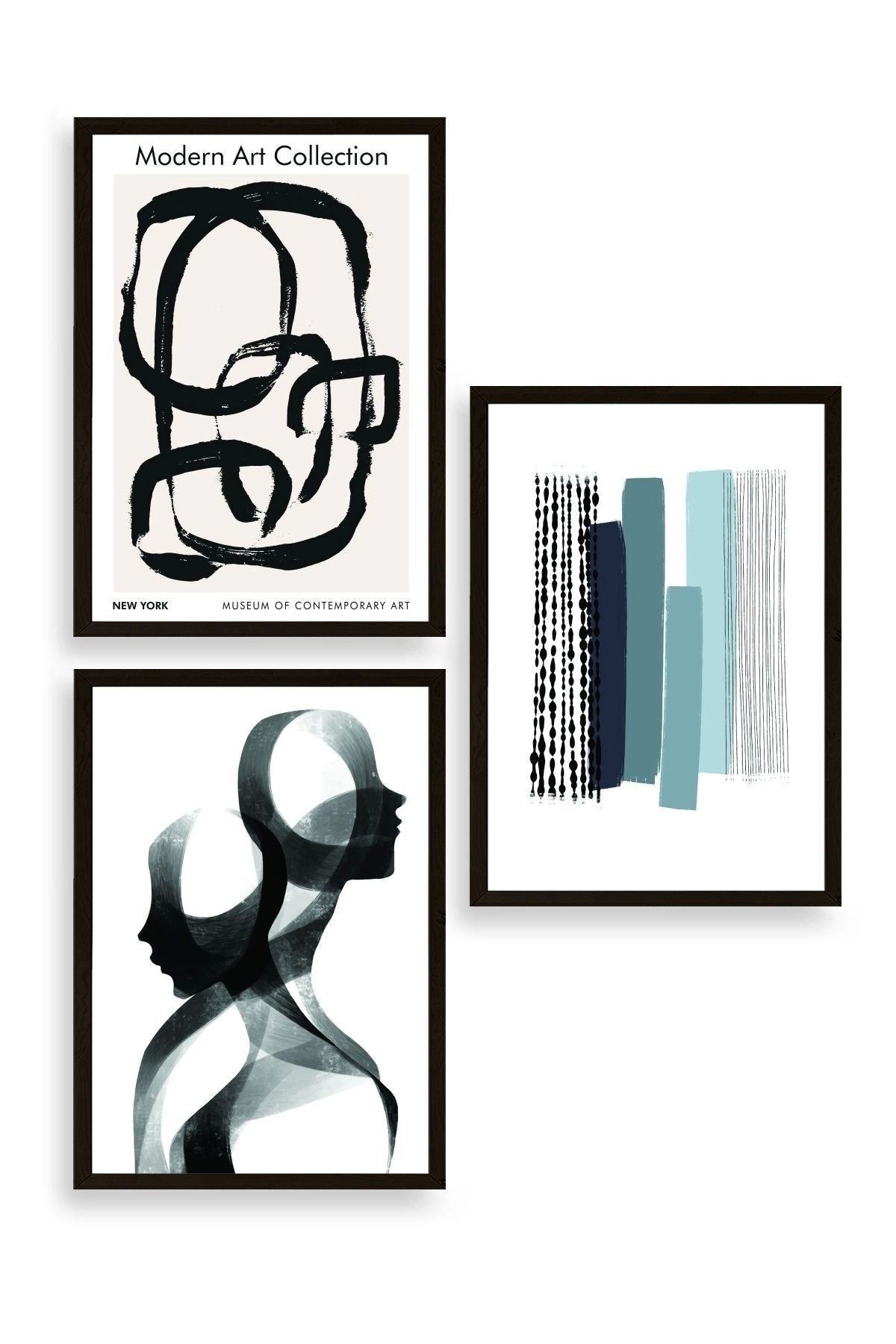 Modern Üçlü Ahşap Çerçeveli Tablo 50 x 70