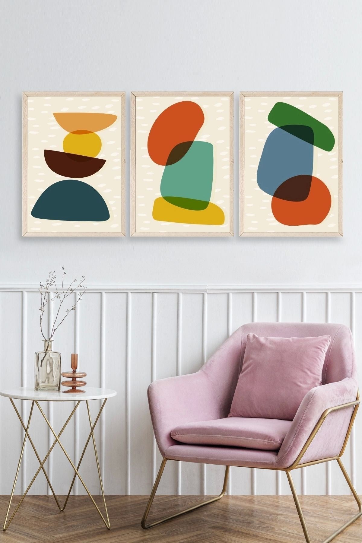 Rahatlatıcı Desenler Üçlü Ahşap Çerçeveli Tablo 17 x 23