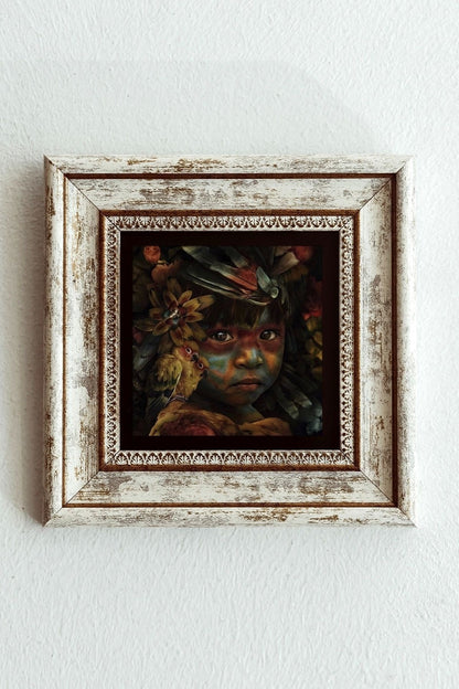 Afrikalı Çocuk Çerçeveli Taş Tablo , Çerçeveli Taş Duvar Dekoru-enkcrcvtbl-00193 20 cm