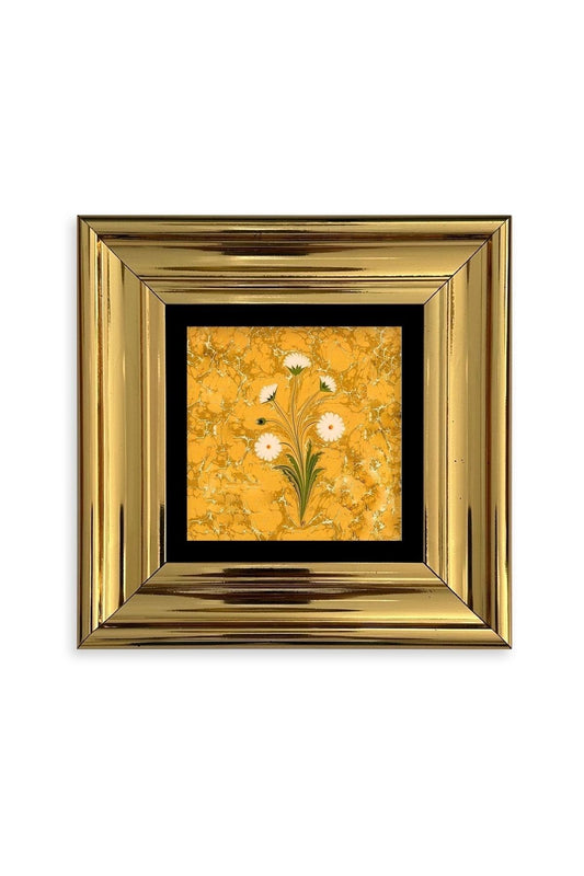 Ebru Sanatı Çiçek Çerçeveli Taş Tablo 20 cm