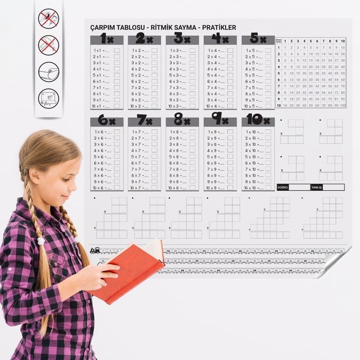 BUFFER® Çarpım Tablosu Ezberleme Manyetik Duvar Stickerı 105 x 100 cm