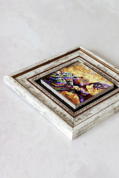 Afrikalı Kadın Çerçeveli Taş Tablo , Çerçeveli Taş Duvar Dekoru-enkcrcvtbl-00159 20 cm