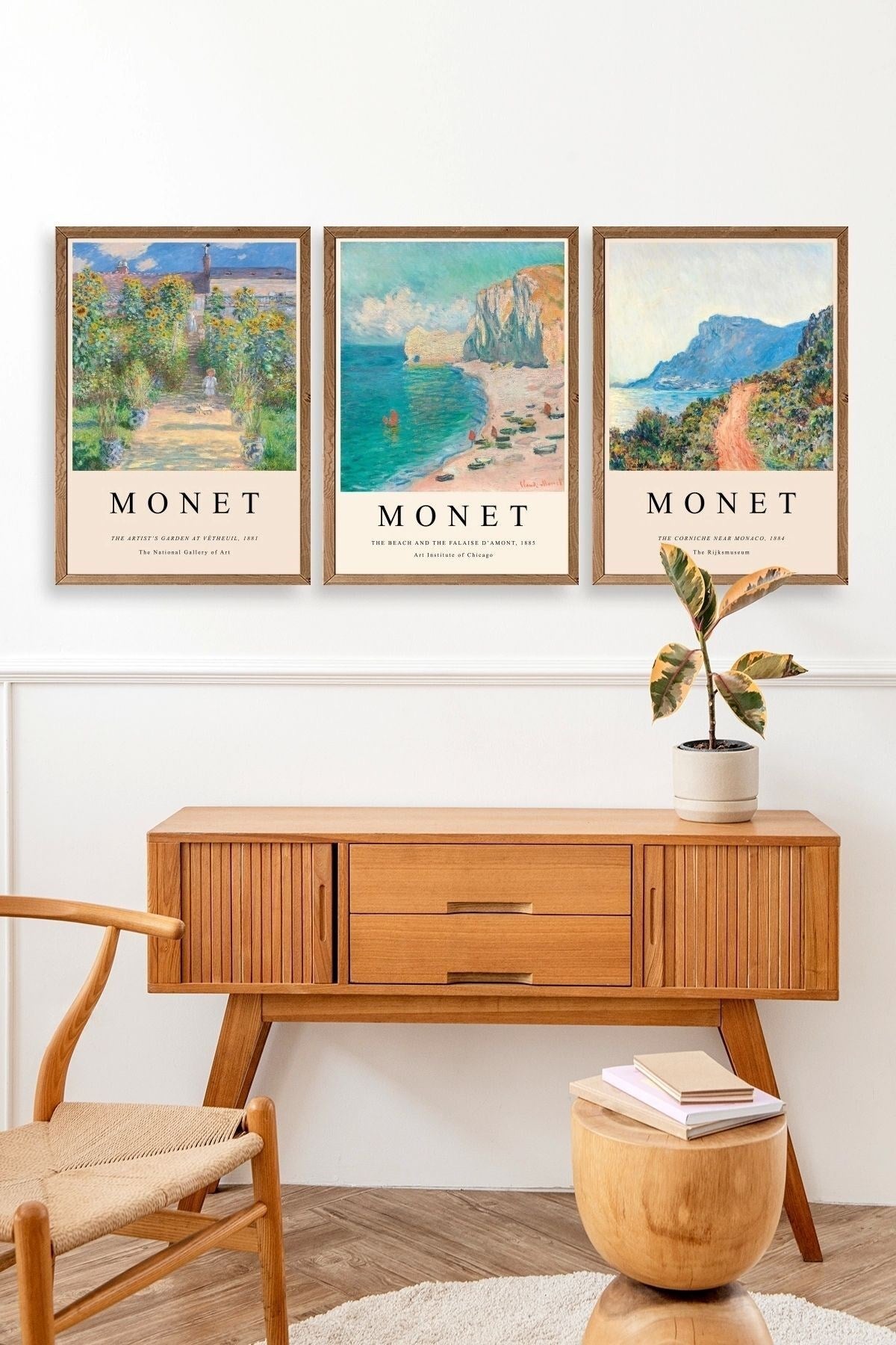 Monet Üçlü Ahşap Çerçeveli Tablo 50 x 70