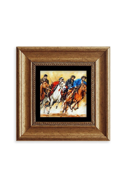 Koşan Atlar Yağlı Boya Çerçeveli Taş Tablo 20 cm