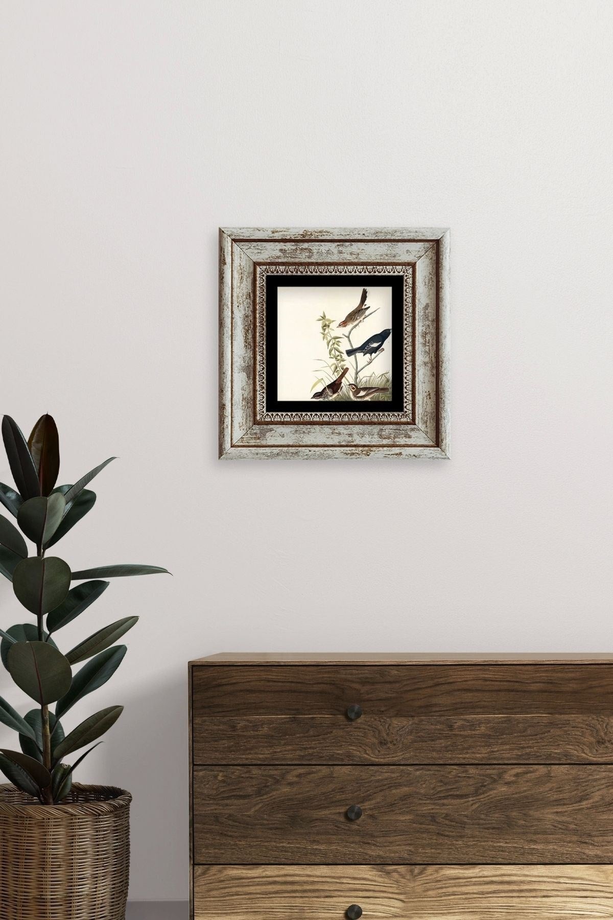 Daldaki Kuşlar Çerçeveli Taş Tablo 20 cm