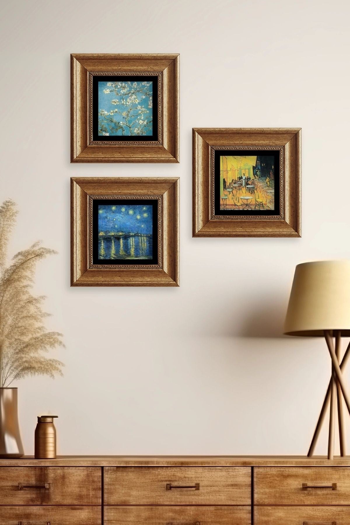 Van Gogh 3 lü Set Çerçeveli Taş Tablo 20 cm