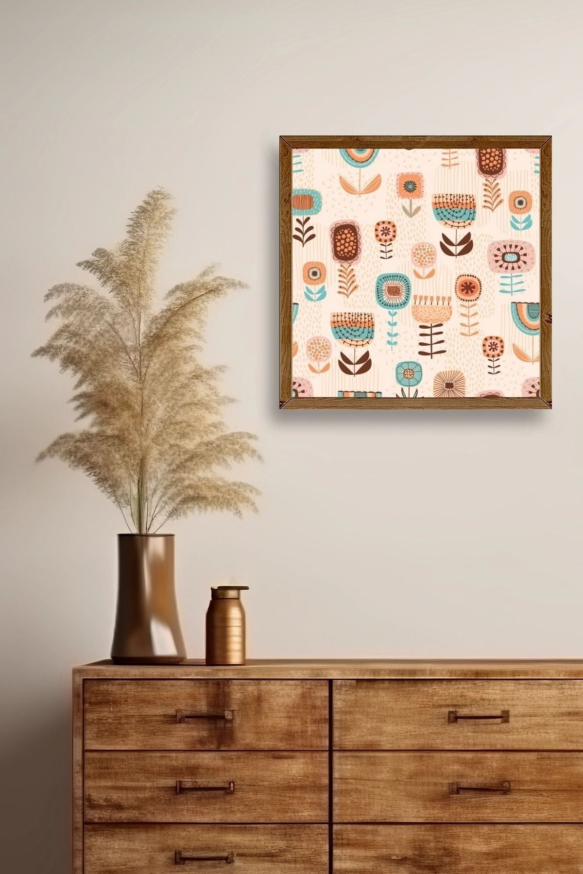 Çiçekler Ahşap Çerçeveli Tablo 50 x 50