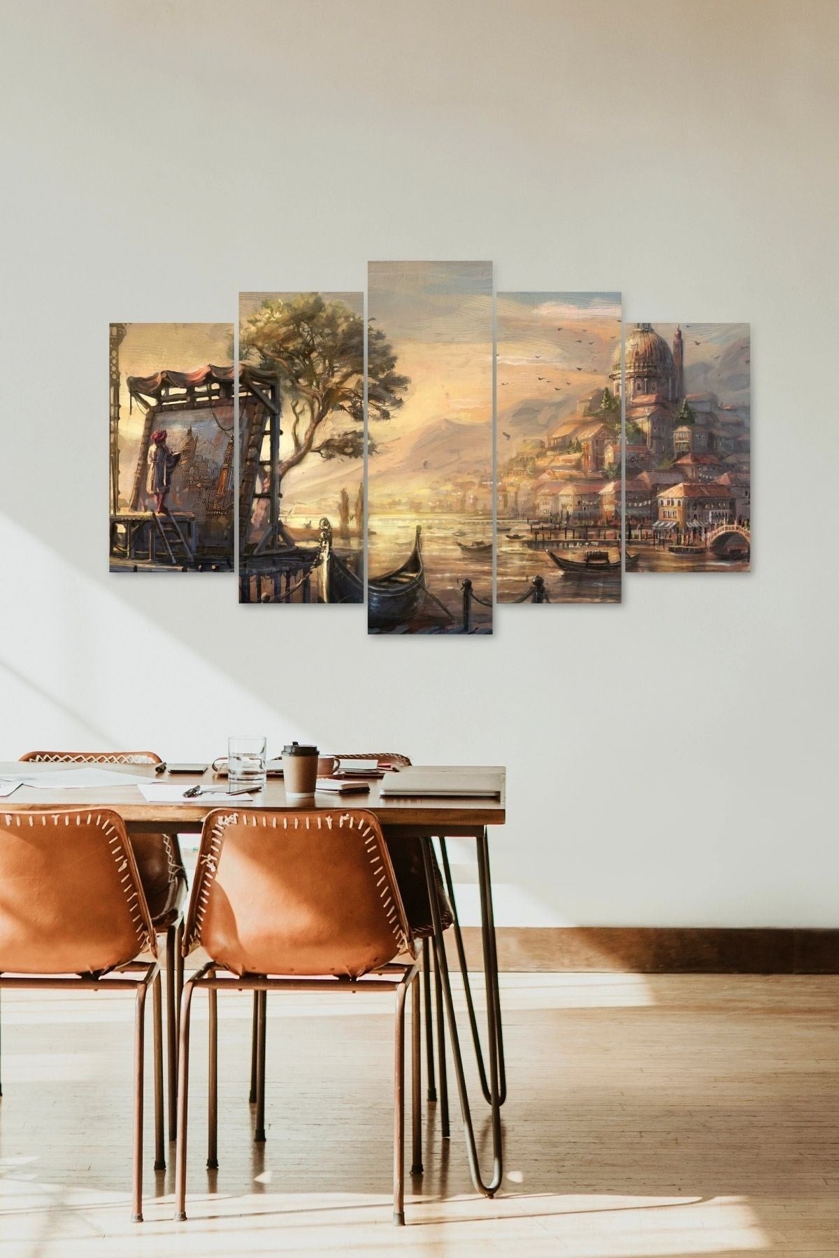 Şehir Manzarası 5 Parçalı Mdf Tablo 60 x 100