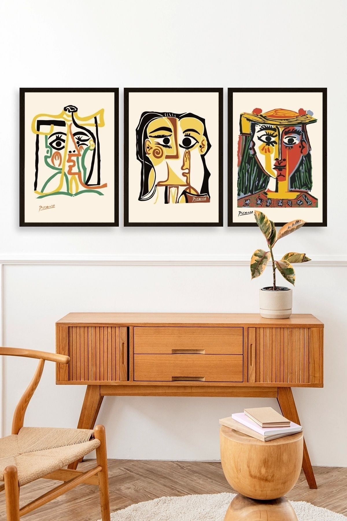 Picasso Üçlü Ahşap Çerçeveli Tablo 30 x 40