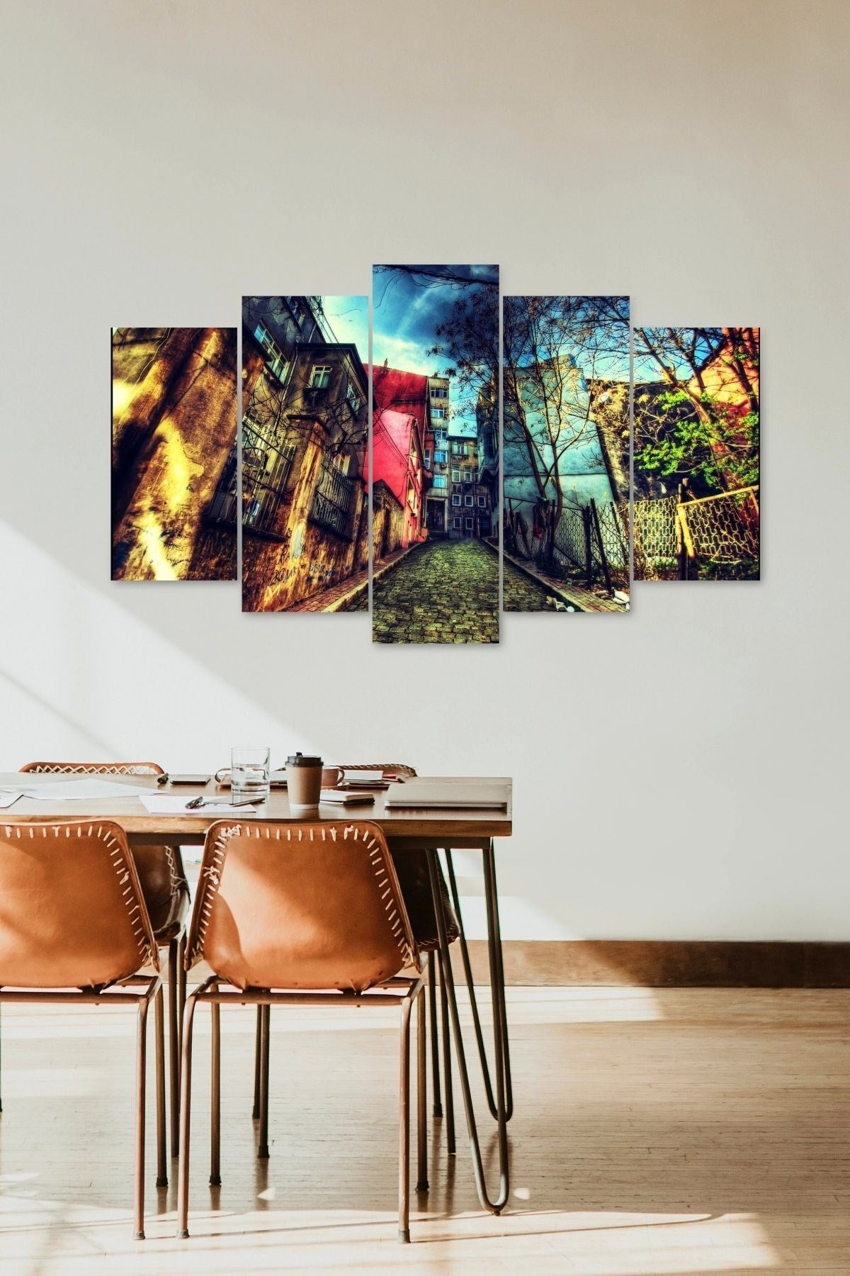 Şehir Manzarası 5 Parçalı Mdf Tablo 60 x 100