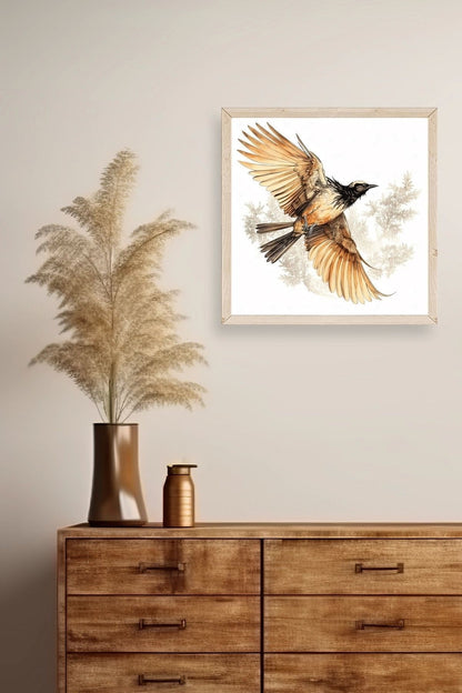 Kuş Ahşap Çerçeveli Tablo 23 x 23