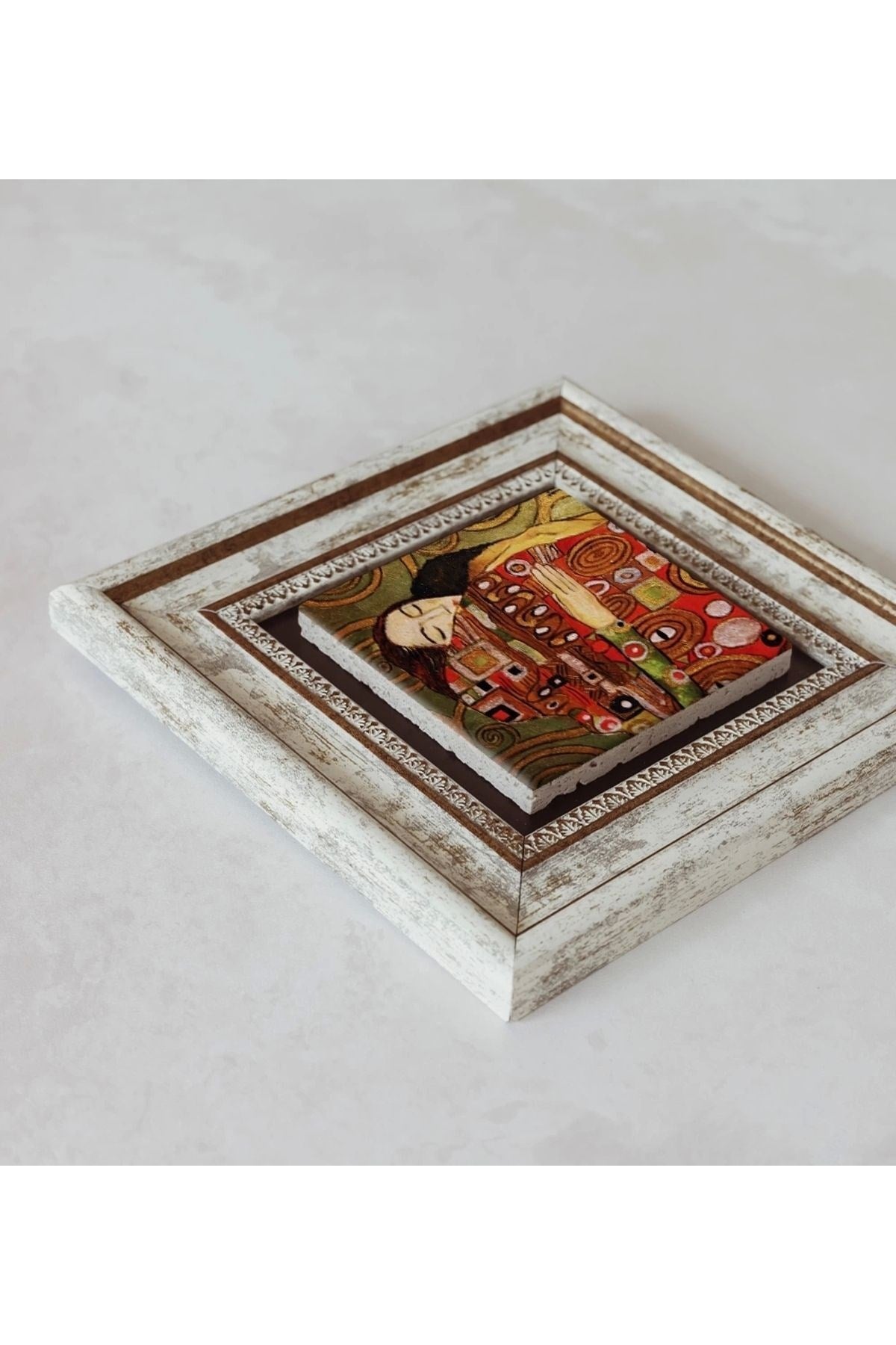 Gustav Klimt Çerçeveli Taş Tablo , Çerçeveli Taş Duvar Dekoru 20 cm