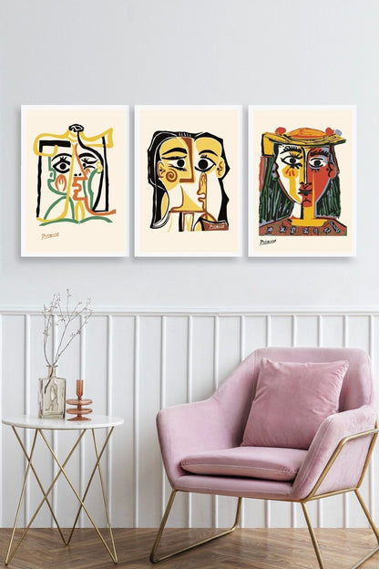 Picasso Üçlü Ahşap Çerçeveli Tablo 23 x 30