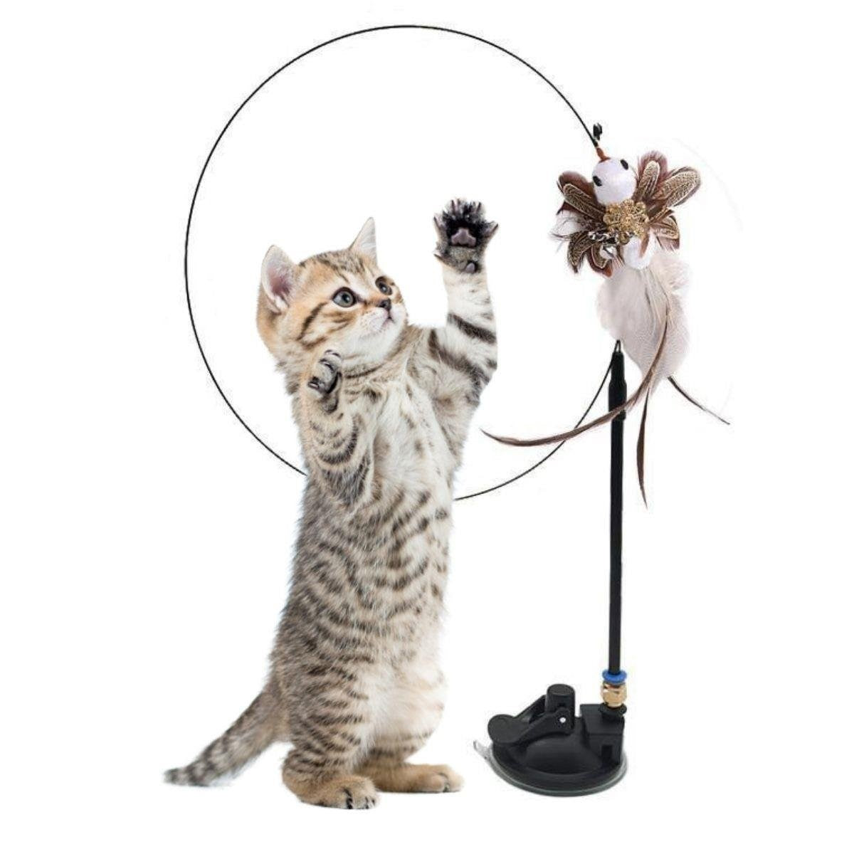 BUFFER® Vantuzlu Tüylü Zilli Olta Kedi Oyuncağı 2 Oltalı