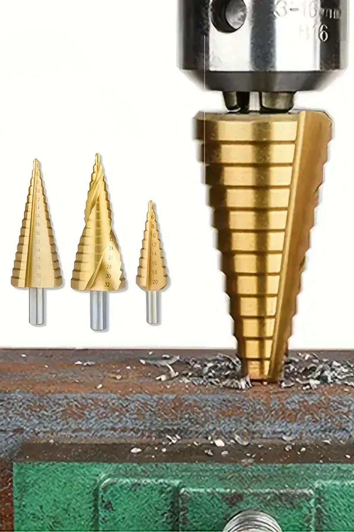 BUFFER® 3 Parça Kademeli Matkap Ucu Paslanmaz Uç Alüminyum Sac Demir Delme Seti