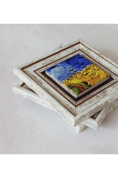 Vincent Van Gogh 3'lü Çerçeveli Taş Tablo , Çerçeveli Taş Duvar Dekoru 20 cm