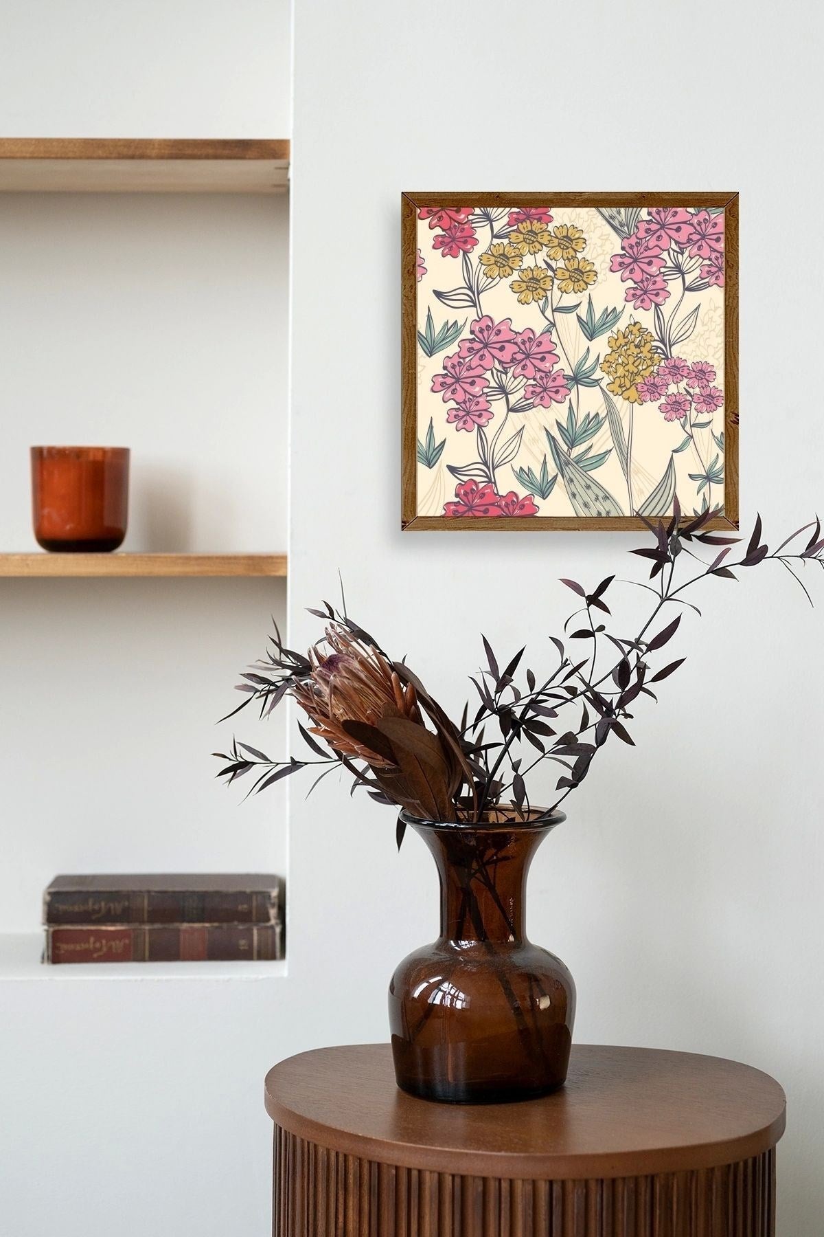 Çiçekler Ahşap Çerçeveli Tablo 42 x 42