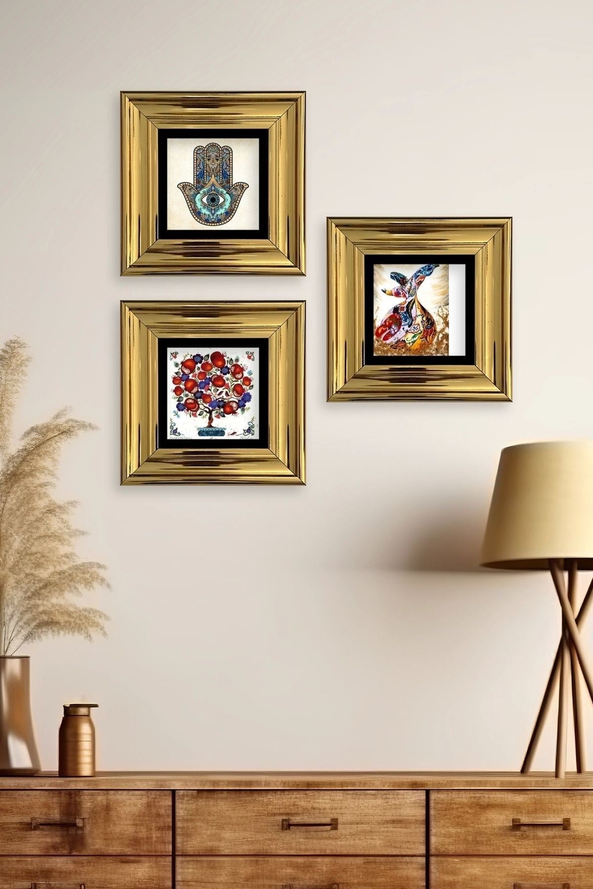 Mistik 3 lü Set Çerçeveli Taş Tablo 20 cm