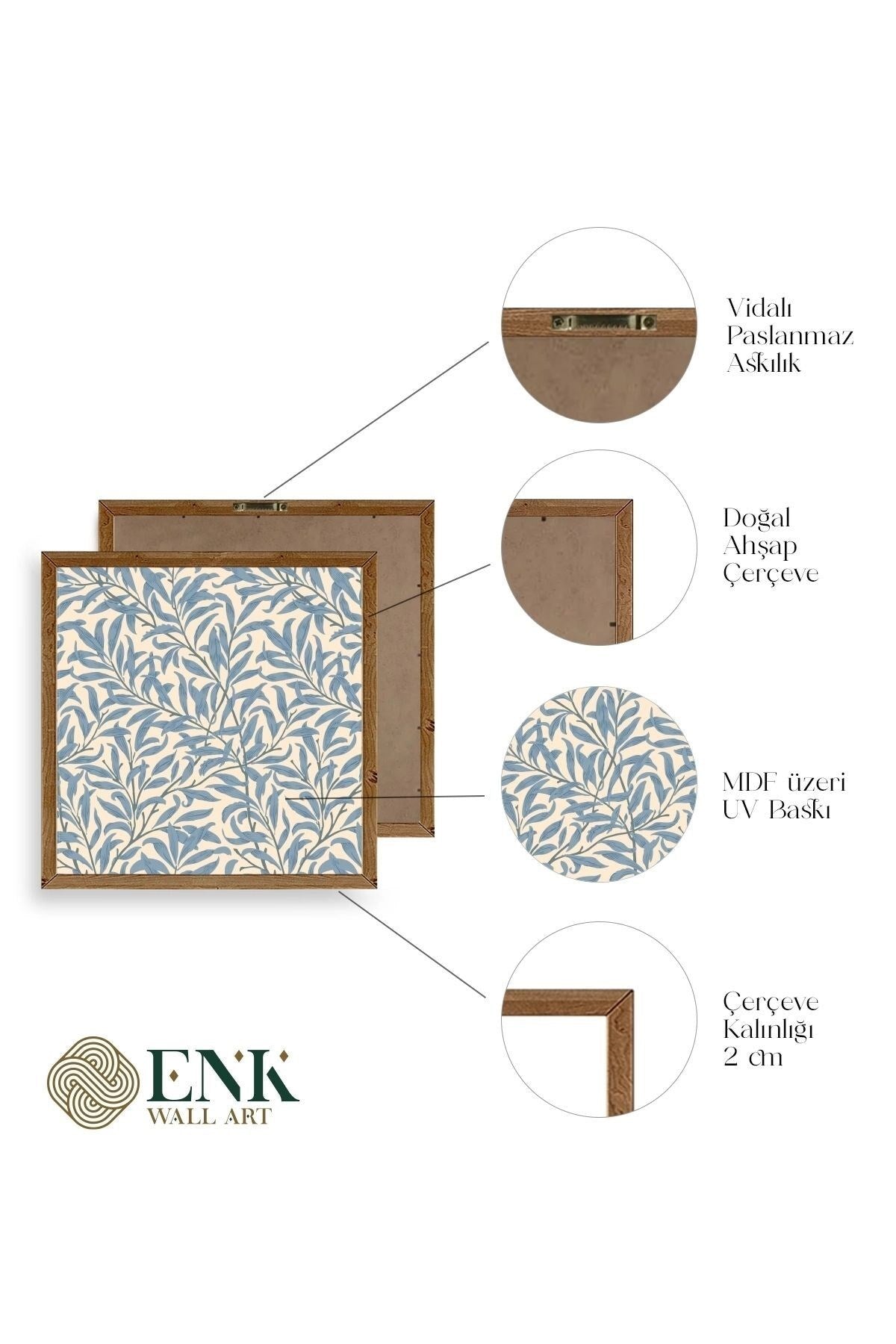 Yapraklar Ahşap Çerçeveli Tablo 23 x 23