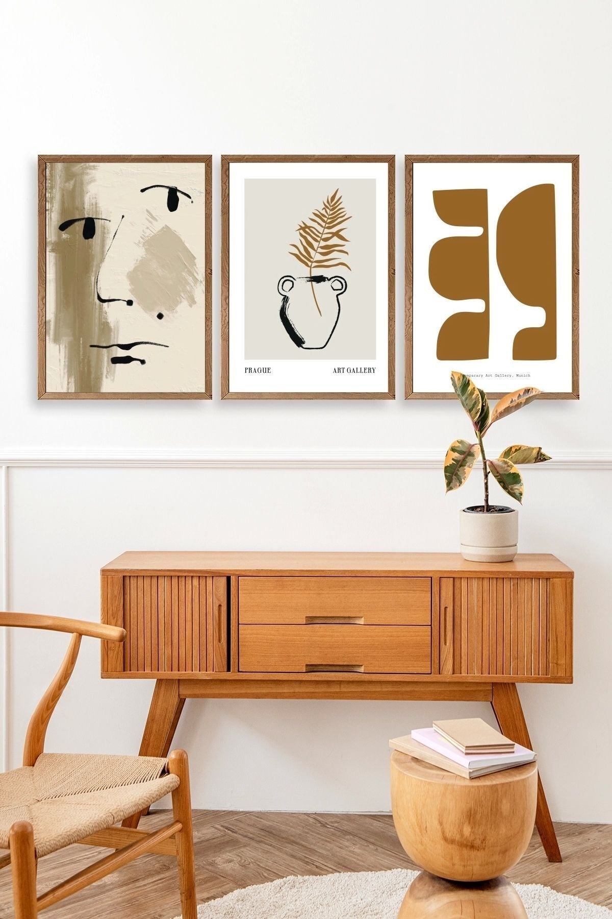 Modern Üçlü Ahşap Çerçeveli Tablo 50 x 70