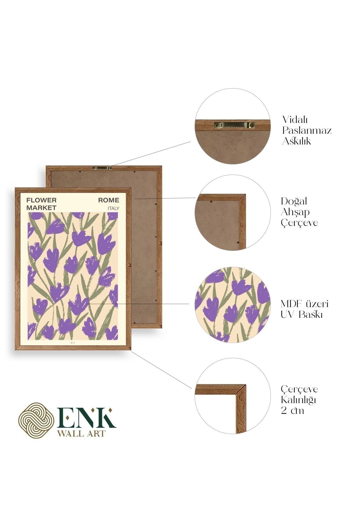 Çiçek Ahşap Çerçeveli Tablo 50 x 70