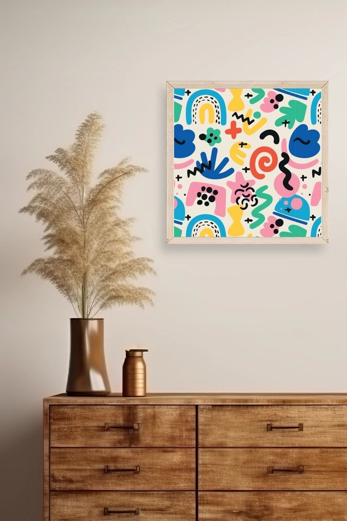 Soyut Ahşap Çerçeveli Tablo 50 x 50